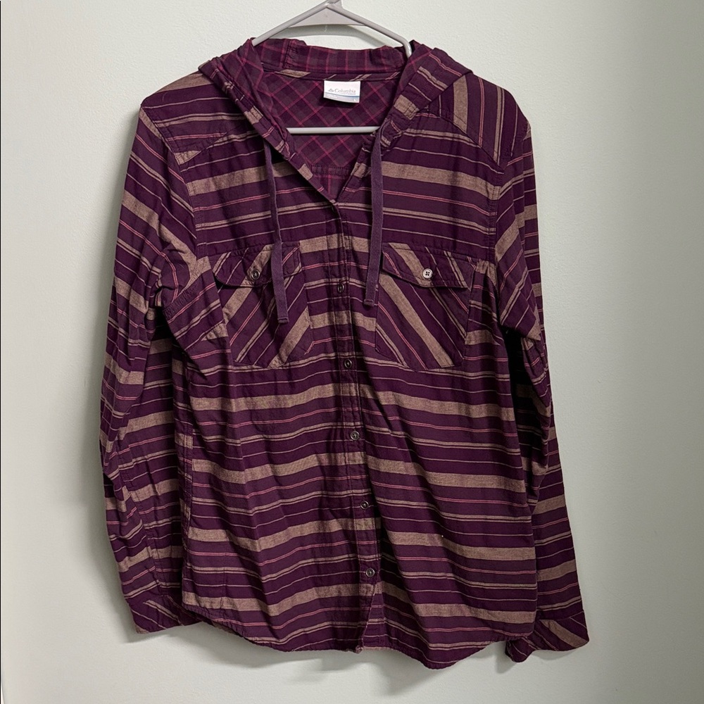 Columbia Purple and Brown Striped Hooded Jacket